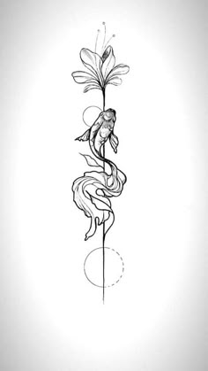 a black and white drawing of a flower on a pole with water running down it