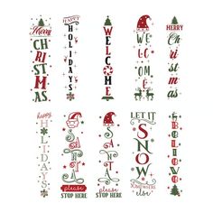 christmas lettering with santa hats and snowflakes on the bottom, red and green