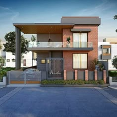 an artist's rendering of a two story house with balconies on the second floor