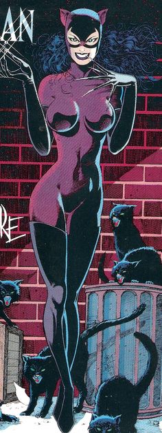 an image of a woman in catwoman costume with cats on the ground behind her