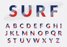 the font and numbers for surf in retro style with grungy texture on white background