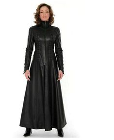 WOMEN REAL NAPPA LEATHER CATSUIT MATRIX COAT LONG SLEEVES SEXY DRESS CASUAL WEAR | eBay Matrix Coat, Leather Coat Womens, Leather Clothing, Gothic Clothing, Trench Coat Black, Leather Trench Coat, Leather Dress, Unique Outfits, Kilt