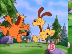 the cartoon dog is playing with another dog