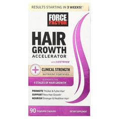 Results Starting in 3 Weeks*With Lustriva®Clinical StrengthNutrient FortifiedSupports The 4 Stages of Hair GrowthPromote Thicker & Fuller HairSupport New Hair GrowthNourish Stronger & Healthier HairDietary SupplementNon GMONo Artificial DyesNo PreservativesNurture Your Hair Through All Stages of GrowthForce Factor® Hair Growth Accelerator is a revolutionary new formula designed to quickly improve the health, strength, thickness, and growth of new hair. It's powered by Lustriva®, a patented and scientifically superior form of biotin and silicon clinically proven to increase hair thickness starting in 3 weeks.*This clinical strength formula is fortified with vitamins D & E, collagen, ashwagandha, antioxidants, and other key nutrients to support all four stages of hair growth - from developme Stages Of Hair Growth, Increase Hair Thickness, Vitamins D, Accelerate Hair Growth, Hair Thickness, Thicker Fuller Hair, New Hair Growth, Fuller Hair, Promotes Hair Growth