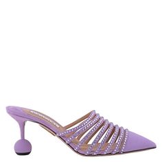 Aquazzura Ladies Heels. SKU: LPCMIDM0-SUG-LLC. Color: Lilac. Aquazzura Ladies 75mm Crystal-embellished Mules. Made from suede, this pair of mules feature a pointed toe, slip-on style, branded leather insole, leather sole, crystal embellishment and set on 75mm mid rounded ball heel. Made in Italy. Please visit the brand website for sizing information. Size: 7.  Color: Purple.  Gender: female.  Age Group: adult. Ladies Heels, Purple Heels, Brand Website, Crystal Embellishment, Mules Shoes, Womens Heels, Color Purple, Gender Female, Clothing And Shoes