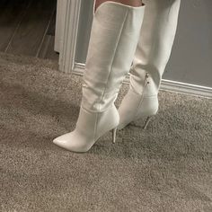 Off White Off White Boots 4 1/2 Inch Heel. Crocodile Style Pattern. Boots Have A Couple Spots See Pics It Can Be Cleaned Off. No Box. White Ankle-high Boots With Contrasting Heel, Taupe Knee High Boots, Chic White Heeled Boots, Medium Width, Cactus Boots, Cheetah Boots, White Knee-high Boots Medium Width, White Ankle-high Boots With Sculpted Heel, White Leather Knee-high Boots Medium Width, Vegan Leather Boots