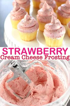 strawberry cream cheese frosting in a glass bowl