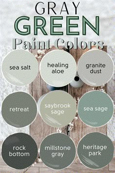 the gray green paint colors are all in different shades and sizes, with text overlaying them