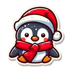 a penguin wearing a santa hat and scarf