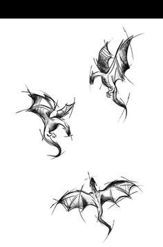 three different types of bats flying in the air with their wings spread out, and one is