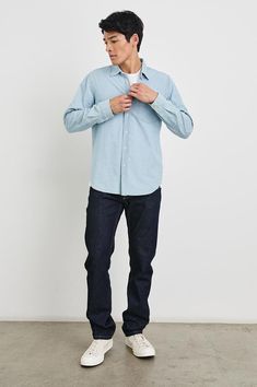 Look and feel amazing in this super soft, vintage inspired denim chambray shirt. Made from lightweight cotton chambray, this long sleeve collared button-down shirt features a vintage wash finish, classic fit, and patch pocket at chest.True to size100% CottonMachine Wash Cold. Tumble Dry Low. Remove Promptly. Do Not Bleach. Classic Long Sleeve Light Indigo Shirt, Classic Light Indigo Long Sleeve Shirt, Classic Light Indigo Button-up Shirt, Classic Collared Denim Shirt, Medium Wash Chambray Collared Shirt, Classic Shirt With Spread Collar In Medium Wash, Classic Medium Wash Denim Shirt, Classic Medium Wash Shirt With Spread Collar, Collared Washed Blue Denim Shirt