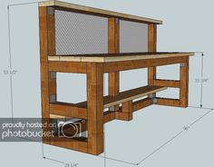 a drawing of a wooden table with shelves