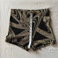 Privy Womans Shorts Size M Nylon Metallic Spandex Black/Gold New Fitted Party Bottoms With Built-in Shorts, Stretch High Waist Shorts For Night Out, Stretch High-waist Shorts For Night Out, Fitted Elastane Shorts For Night Out, Hip-length Shorts For Summer Parties, High Waist Gold Shorts For Night Out, Elastic High Waist Bottoms For Night Out, Gold Stretch Bottoms For Night Out, Gold Stretch Shorts For Night Out