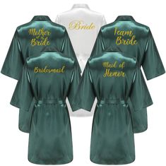 the bride and groom robes are green with gold lettering