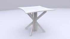 a white table sitting on top of a white floor