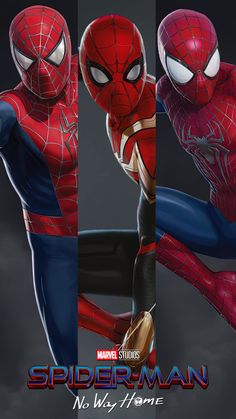 the amazing spider - man movie poster is shown in three different poses, one with his hands on his hips