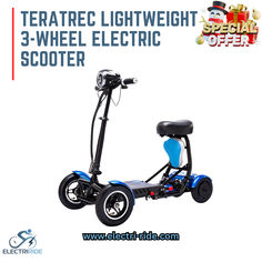 an electric scooter is shown with the text, tetherec light weight 3 - wheel electric scooter