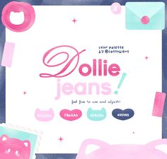 an advertisement for the dollie jeans brand is shown in pink and blue with stars