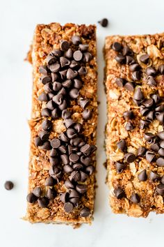 two granola bars with chocolate chips on top