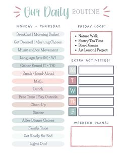 the daily routine planner is shown in pink and blue, with text that reads our daily routine