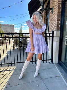 Perfect transition to spring piece! Our Elodie Mini is a lavender colored mini dress with a cutout detail and a bold ruffle sleeve! Wear her casually during the day time, and dress her up at night! Style Recommendations: - Pair with a lace up heel for a girls night out - Throw on some sneaks for walking around the city! Product Description and Materials: - Lavender mini dress - Square neckline, ruched detailing - Ruffle sleeve - Cutout detail - Fit to flare - Machine wash cold / delicate and line dry Size and Fit: - Model is 5”6 and wearing a size small - Runs true to size with stretch Night Style, Day Time, Grad Dresses, Fashion Night, Day And Time, Lavender Color, Lace Up Heels, Girls Night Out, Square Necklines