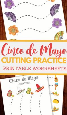 the cinco de mayo cutting practice worksheet is shown on top of a wooden table