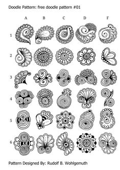 an image of doodle pattern designs for children's artwork and crafts, including flowers