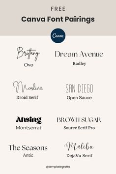 the font selection for canva font pairings