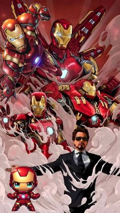 iron man and the avengerss are flying through the air