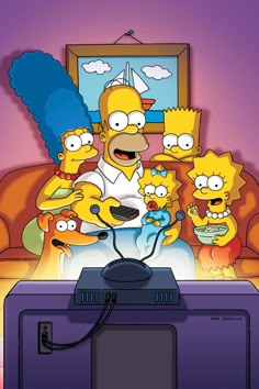 the simpsons family is watching tv together