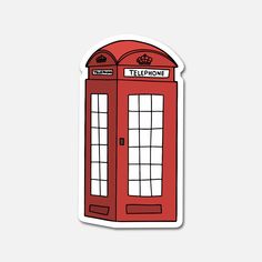 a red phone booth sticker on a white background