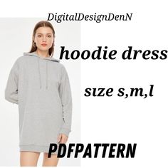 a woman wearing a hoodie dress with the words digital design denn on it