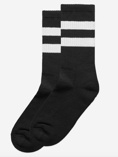 Cozy socks are the cherry on top of the perfect lounge outfit, these are a thicker knit for the perfect comfort level. Stay cute and cozy at home year round. Men's sizing 90% cotton, 7% nylon, 3% elastane Mid-length, knitted ribbed neck, breathable, double contrasting stripe detail, stretch opening, circulation friendly, cotton-rich blendSizing is US Men's Comfortable Thick Socks For Stocking Stuffers, Winter Sporty Socks With Ribbed Cuffs, Sporty Winter Socks With Ribbed Cuffs, White Thick Casual Socks, Casual Thick White Socks, Casual Winter Socks For Loungewear, Cozy Cotton Ribbed Socks, Cozy Ribbed Cotton Socks, Casual Winter Loungewear Socks