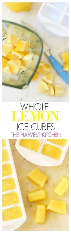 lemon ice cubes on a cutting board with the words whole lemon ice cubes