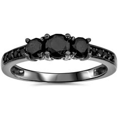 Pompeii3 1 1/5ct Heat Treated Black Diamond 3 Stone Ring 10K Black Gold - Size 8, Women's, White Black Diamond Jewelry, 3 Stone Ring, Black Gold Ring, Black Gold Jewelry, Rings Accessories, Black Diamond Engagement, 3 Stone Rings, Black Diamond Ring Engagement, Three Stone Ring