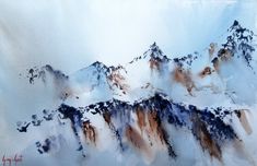 a painting of mountains with snow on them