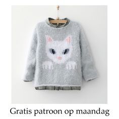 a sweater with an image of a cat on it and the words gratis patron op mandag