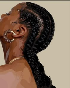 an artistic painting of a woman with ear piercings