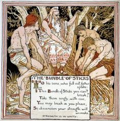 an illustration from the book the bundle of sticks showing three men sitting in a tree