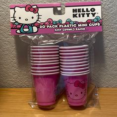 hello kitty plastic cups in pink and purple with hello kitty on the side, set of 20