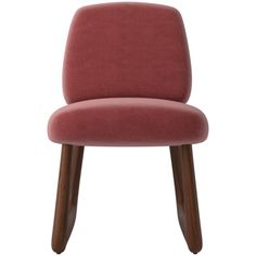 a red chair with wooden legs and an upholstered backrest, on a white background