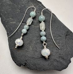 Minimalist boho Opalite, Prehnite and sterling silver earrings.  6 cm long (3.5 inches)  Wear with casual or dress up, these earring complement all skin tones. Drop Earring, Crafts Ideas, Handmade Jewellery, Ear Wire, Jewelry Designs, Boho Earrings, Jewelry Ideas, Sterling Silber, Sterling Silver Earrings