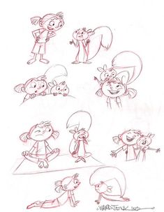 some cartoon character sketches from the animated movie's animation series, including characters and their names