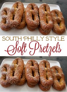 soft pretzels on a white plate with the words south phil style soft pretzels