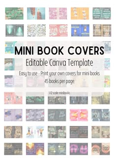 the front cover of a book with many books on it and text that reads mini book covers edible canvas templates easy to use - print your own covers for mini books