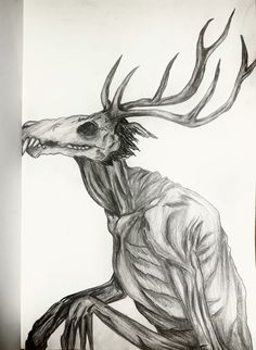 a drawing of a deer with horns on it's head