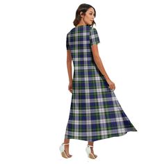 Gordon Dress Modern Tartan Plaid V-neck Dress Side SlitThe soft and comfortable fabric, the small design with side slits, and the V-neckline are suitable for commuting, beach and other scenes. Fabric: Jersey(95% polyester and 5% spandex) Regular fit V-neck, short sleeve, side split Fabric weight: 180g/m² Care Instruction: machine wash cold with similar colors, do not bleach, tumble dry low, do not iron, do not dry clean. Notice: a variety of factors may cause slight differences between the actual product and the mock-up, including but not limited to colors and precision of elements position. Tartan Clothing, Dress Modern, Blue Tartan, Small Design, Tartan Dress, Scottish Tartans, Stirling, Modern Dress, Plaid Dress