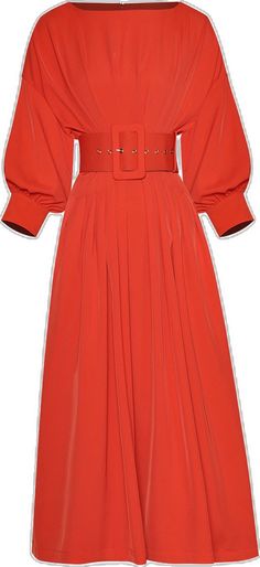 Red Fitted Dress With Pleated Sleeves, Chic Red Dress With Pleated Sleeves, Red Belted Party Dress, Red Belted Dress For Party, Red Pleated Midi Dress For Evening, Red Evening Dress With Pleated Sleeves, Red Pleated Dress For Work, Red Pleated Dress For Workwear, Orange A-line Midi Dress For Evening