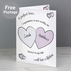 two hearts with names on each card