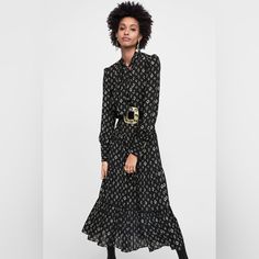 Never Worn Before Beautiful, Classy Dress With Spade Print Gold Buttons Maxi Length Size Xs Zara Black Floral Print Maxi Dress, Zara Limited Edition, Classy Dress, Zara Black, Gold Buttons, Zara Dresses, Fall Fashion, Fashion Ideas, Colorful Dresses